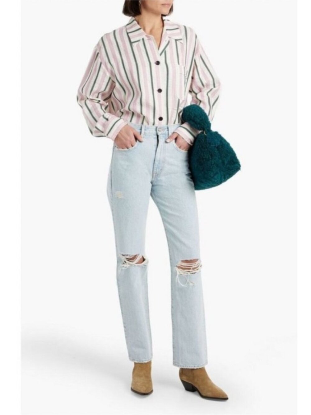 SLVRLAKE London Jeans High Rise Distressed Busted Knees in Love Hurts Wash